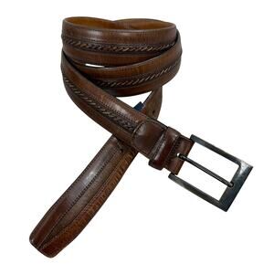 Mezlan Leather Belt Mens Size 42 Brown Dress Whipstitch Classic Spain 1.25in
